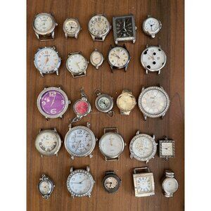 Lot Of 25 Watches Womens No Bands For Parts Or Repair Only Not Working AS IS #3
